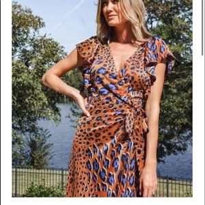 leopard print midi wrap dress